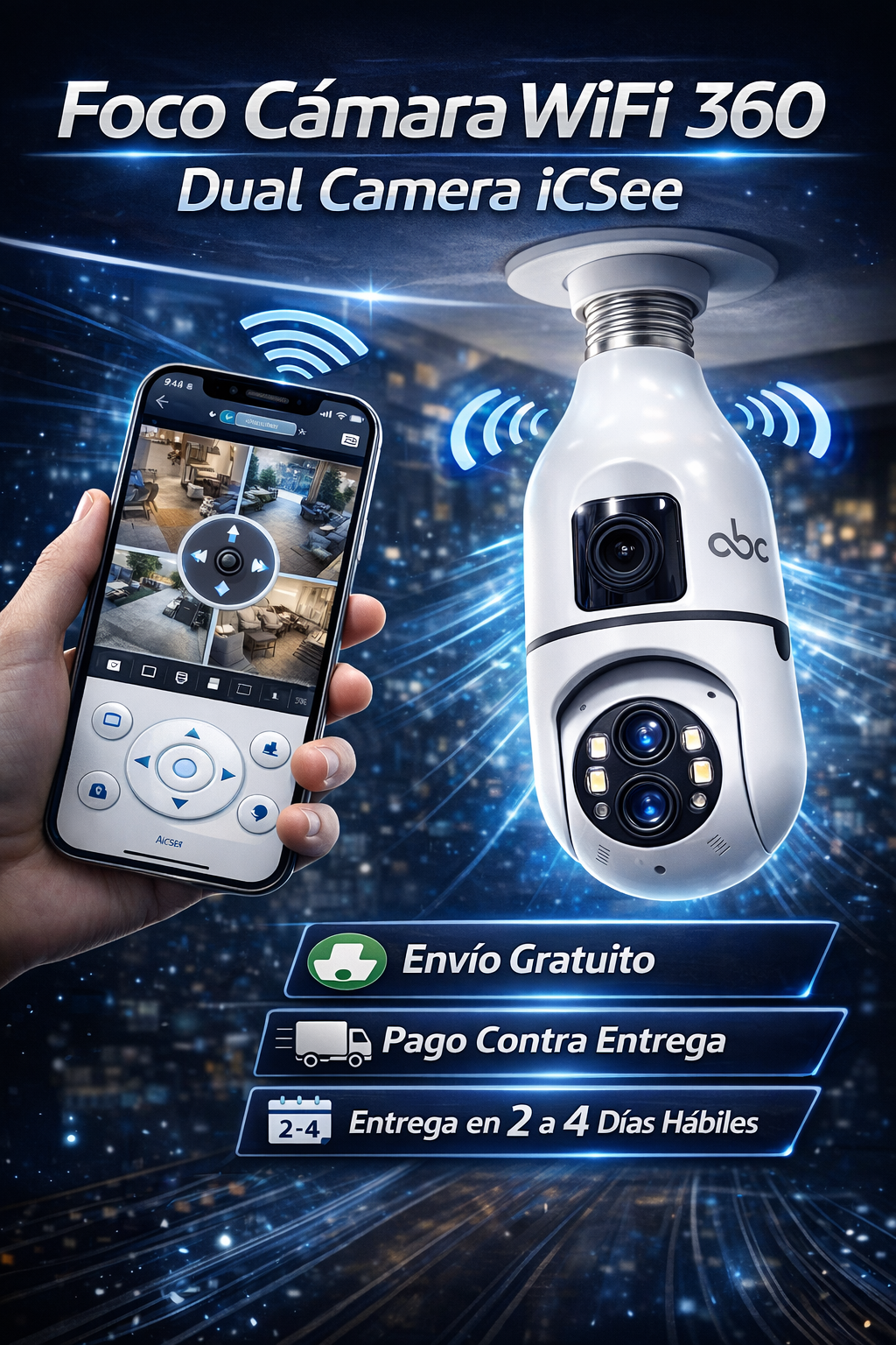 Foco Camara Wifi 360 Dual Camera Icsee